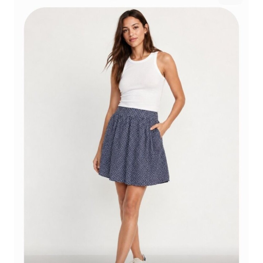 Gap Womens Size 6 Blue Polka Dot Flare Skirt Above Knee A-Line Casual Pockets